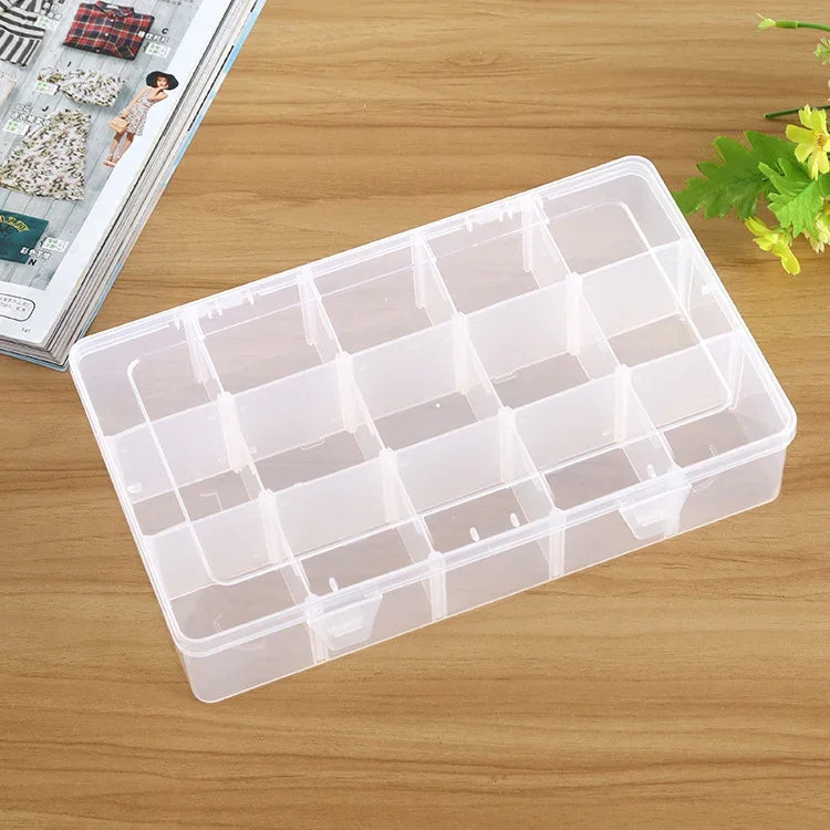 Boîte de rangement en plastique à compartiments amovibles pour bijoux, boucles d'oreilles, hameçons, petits accessoires, Taille: Large, 15 fentes, 15 fentes