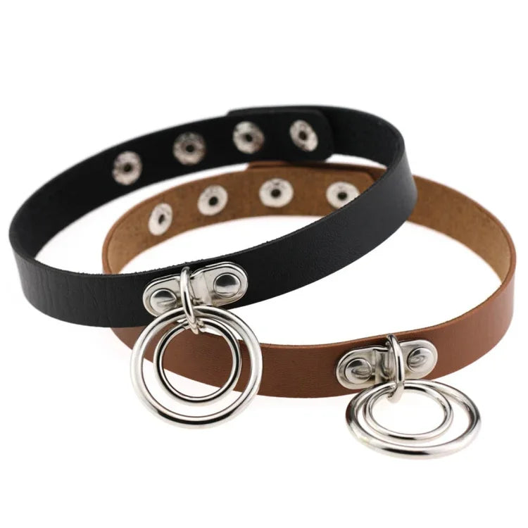 2 colliers ras du cou en cuir à double anneau de style rock punk européen et américain, pour boîte de nuit ou danse de rue, livraison de couleur aléatoire, DHXQ02