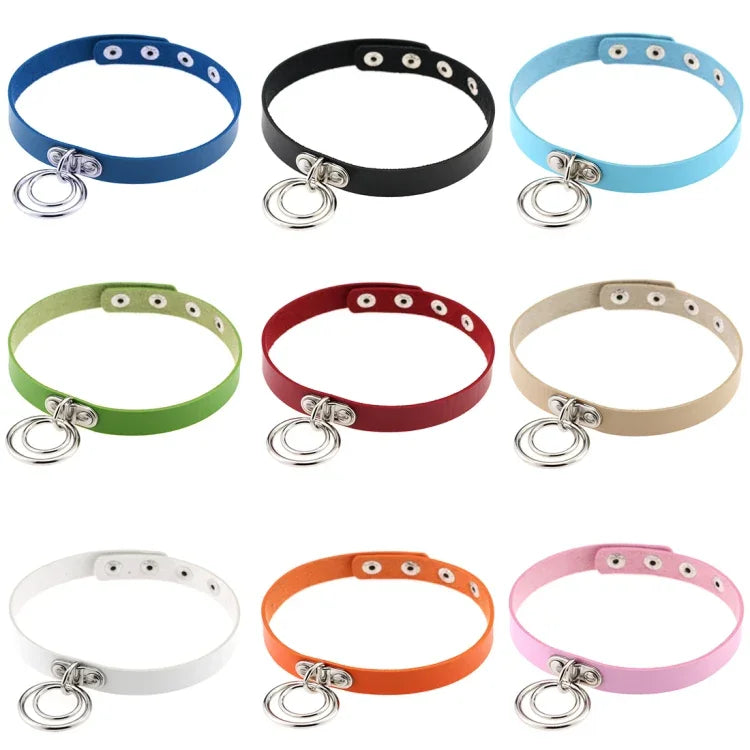 2 colliers ras du cou en cuir à double anneau de style rock punk européen et américain, pour boîte de nuit ou danse de rue, livraison de couleur aléatoire, DHXQ02