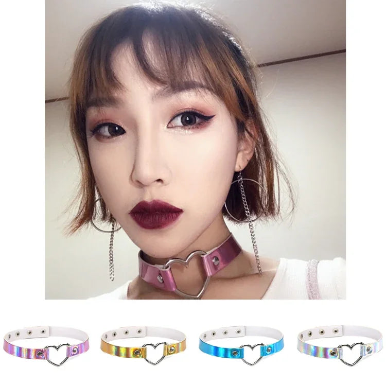 2 PCS Collier ras-du-cou laser en forme de cœur Harajuku européen et américain, livraison couleur aléatoire, QCTX