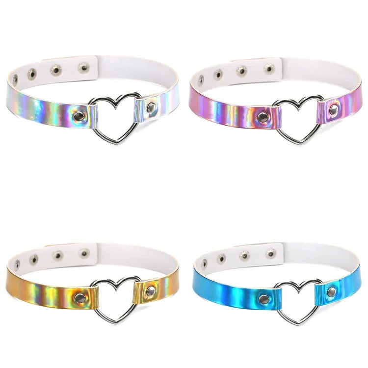 2 PCS Collier ras-du-cou laser en forme de cœur Harajuku européen et américain, livraison couleur aléatoire, QCTX