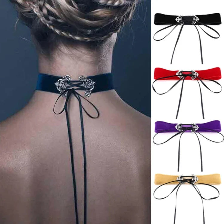 2 PCS Collier ras-du-cou en alliage creux velours mode européenne et américaine style street-snap, livraison couleur aléatoire, TERQ02