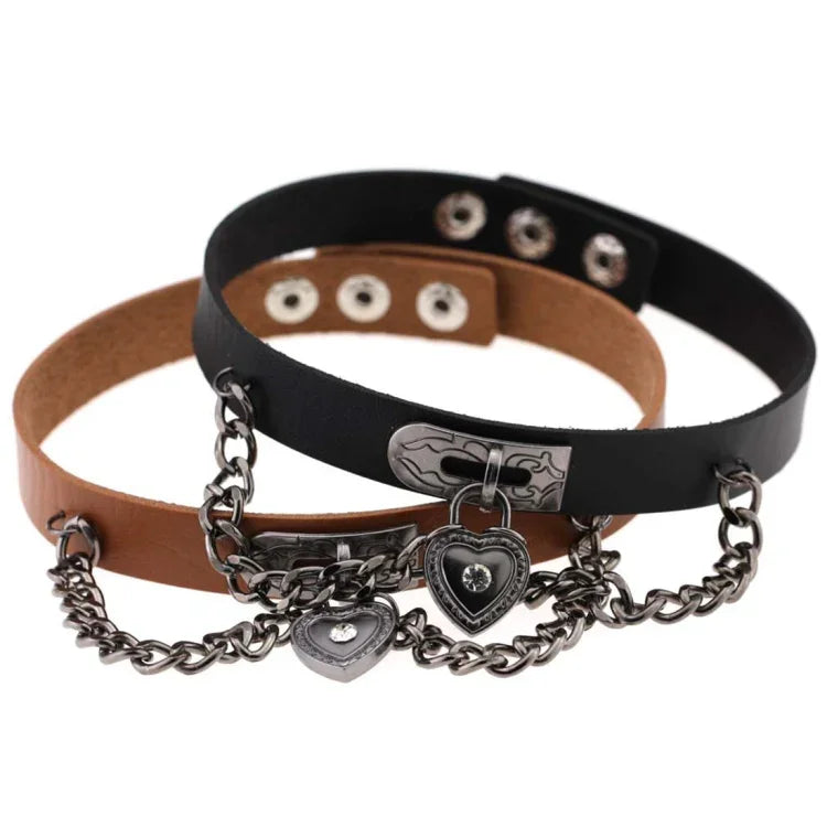 Bracelet collier ras-du-cou en cuir avec cadenas en forme de cœur punk Harajuku européen et américain, livraison couleur aléatoire, TXXQ05