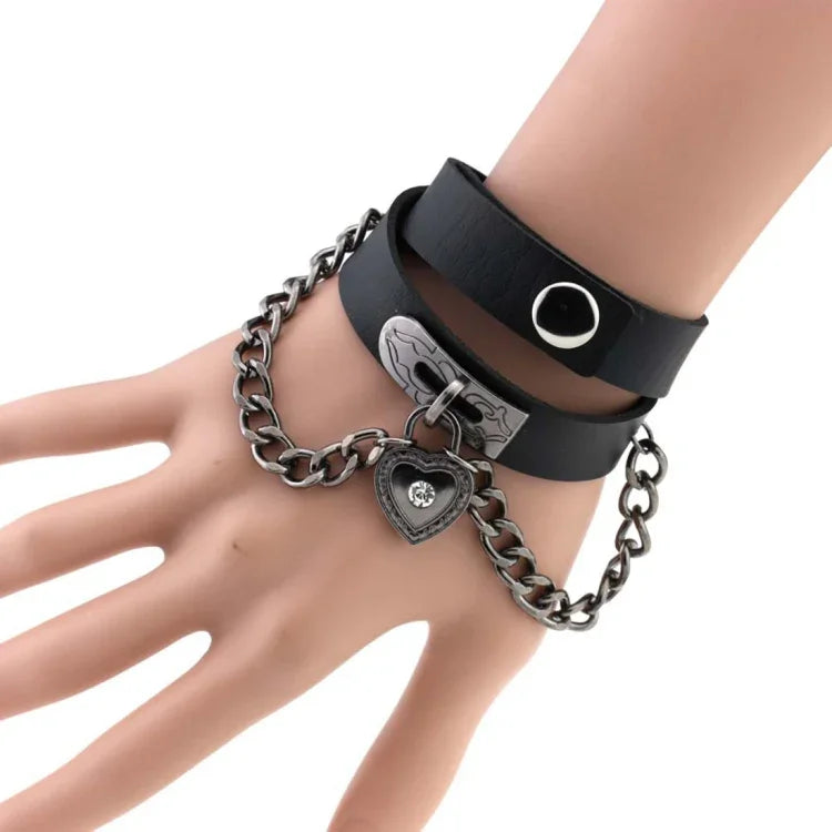 Bracelet collier ras-du-cou en cuir avec cadenas en forme de cœur punk Harajuku européen et américain, livraison couleur aléatoire, TXXQ05