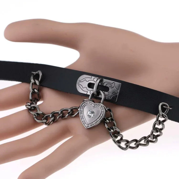 Bracelet collier ras-du-cou en cuir avec cadenas en forme de cœur punk Harajuku européen et américain, livraison couleur aléatoire, TXXQ05