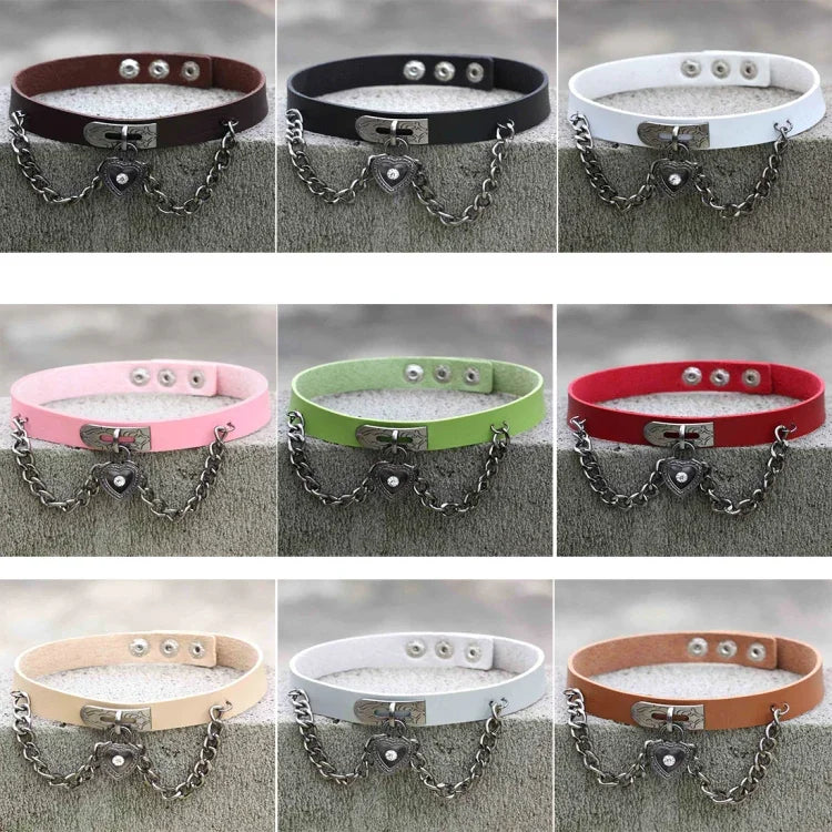Bracelet collier ras-du-cou en cuir avec cadenas en forme de cœur punk Harajuku européen et américain, livraison couleur aléatoire, TXXQ05