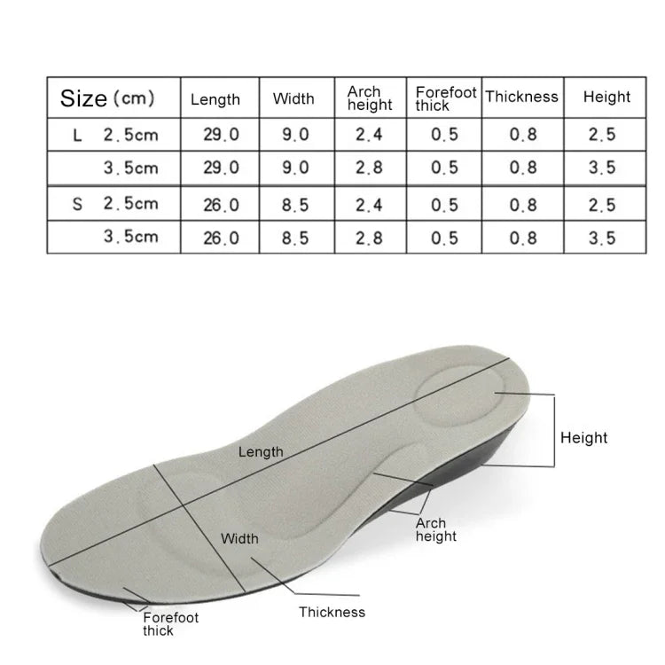 Semelles sport respirantes en PU pour augmentation de la taille de 2,5 cm, Taille : L, Taille : L (2,5 cm)