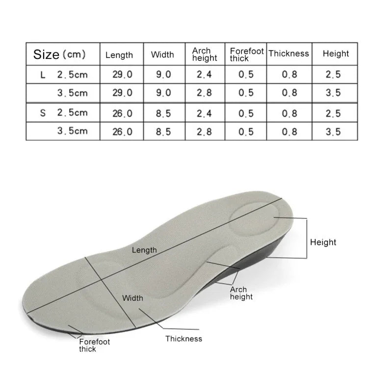 Semelles sport respirantes en PU pour augmentation de la taille de 3,5 cm, Taille : S (3,5 cm)