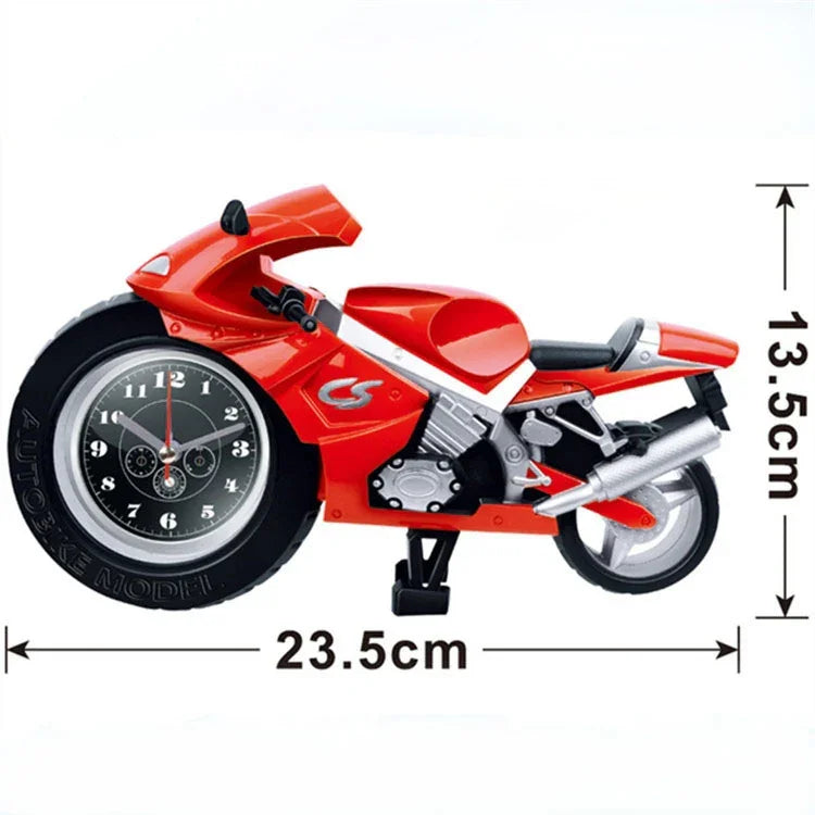 Horloge de bureau créative artistique en forme de moto pour décoration d'étagère domestique