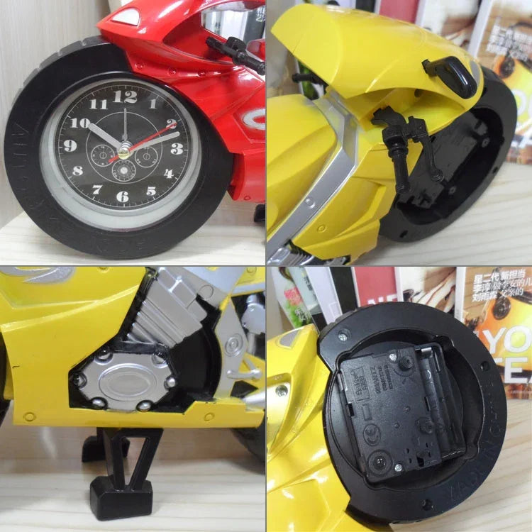 Horloge de bureau créative artistique en forme de moto pour décoration d'étagère domestique