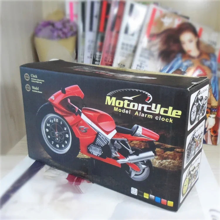 Horloge de bureau créative artistique en forme de moto pour décoration d'étagère domestique