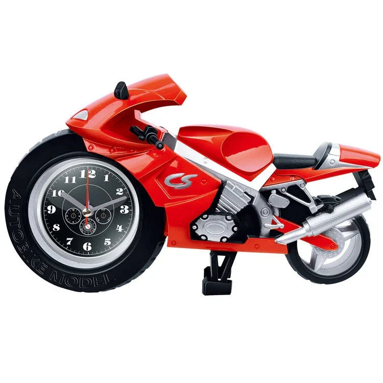 Horloge de bureau créative artistique en forme de moto pour décoration d'étagère domestique