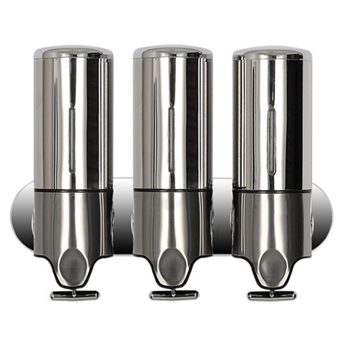 Triple distributeur mural manuel de douche pour hôtel, distributeur de liquide de lavage, shampoing, savon, capacité : 1200 ml, 1200 ml/acier inoxydable