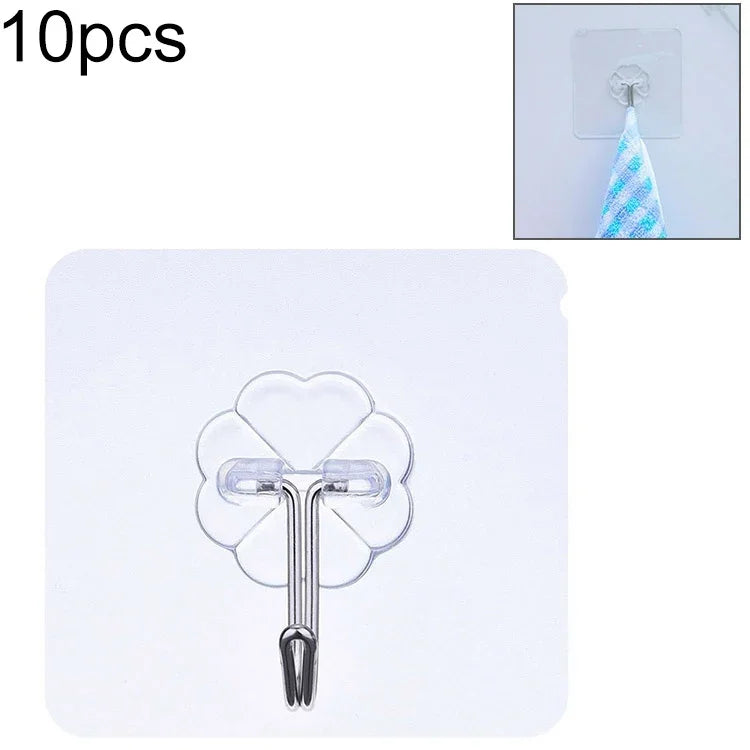 10 crochets adhésifs sans couture fins en forme de prune en PVC + acier inoxydable, crochets adhésifs solides et transparents imperméables pour fixation murale de cuisine, fins