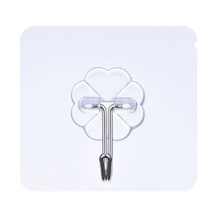 10pcs PVC + Stainless Steel Thin Plum Shape Seamless Adhesive Hook Waterproof Transparent Strong Stick Hook Kitchen Wall Mount, Thin