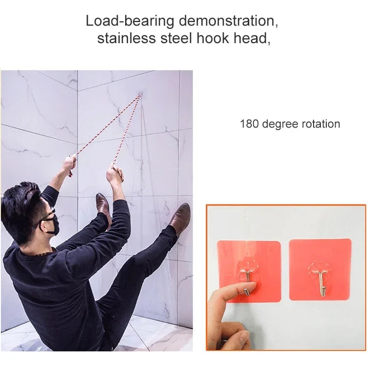 10pcs PVC + Stainless Steel Thin Plum Shape Seamless Adhesive Hook Waterproof Transparent Strong Stick Hook Kitchen Wall Mount, Thin