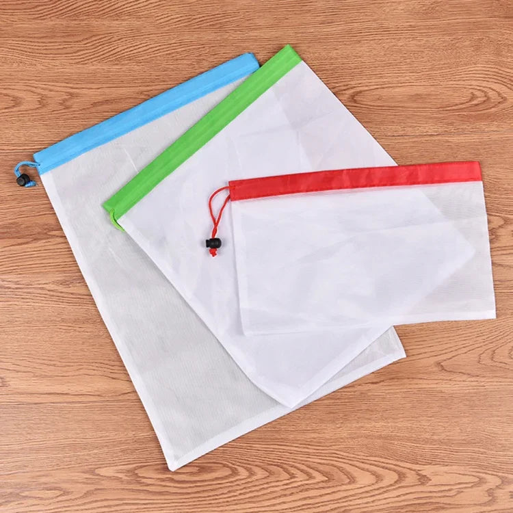 Lot de 10 sacs de rangement réutilisables en filet à double couture pour fruits et sandwichs, taille : 30 cm x 43 cm, livraison de couleur aléatoire, taille : 30 cm x 43 cm
