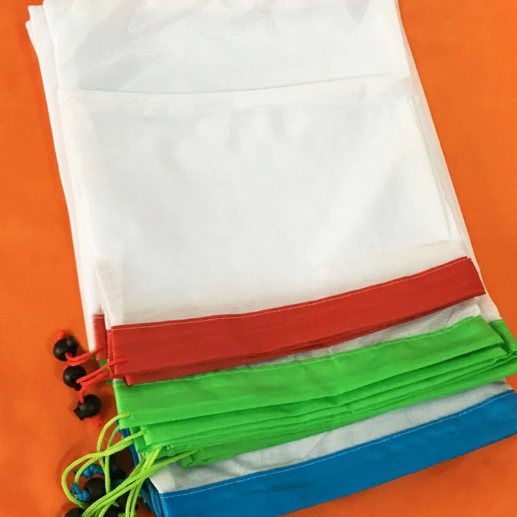 Lot de 10 sacs de rangement réutilisables en filet à double couture pour fruits et sandwichs, taille : 30 cm x 43 cm, livraison de couleur aléatoire, taille : 30 cm x 43 cm