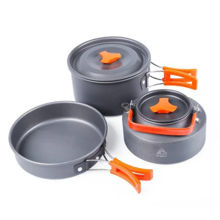 Set de vaisselle et casseroles Hewolf 1692 pour camping en extérieur, pour 2-3 personnes, HW-K1692 pour 2-3 personnes