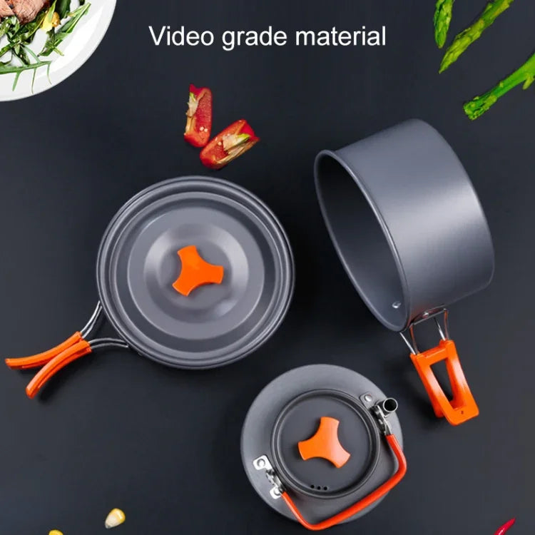 Set de vaisselle et casseroles Hewolf 1692 pour camping en extérieur, pour 2-3 personnes, HW-K1692 pour 2-3 personnes