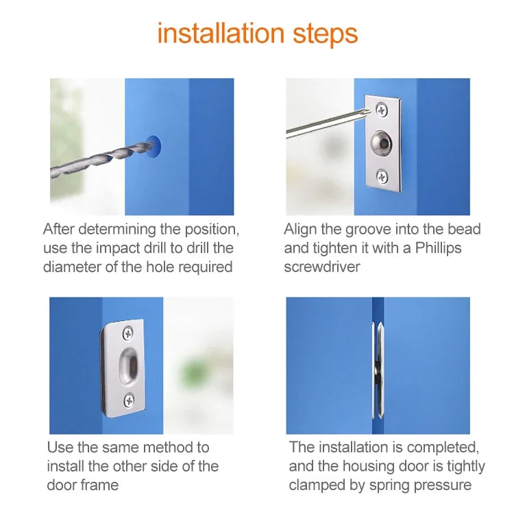 1 paire de perles invisibles pour porte à ressort en acier inoxydable 107, verrou spécial pour perles de porte, panneau cuivre + acier inoxydable 107