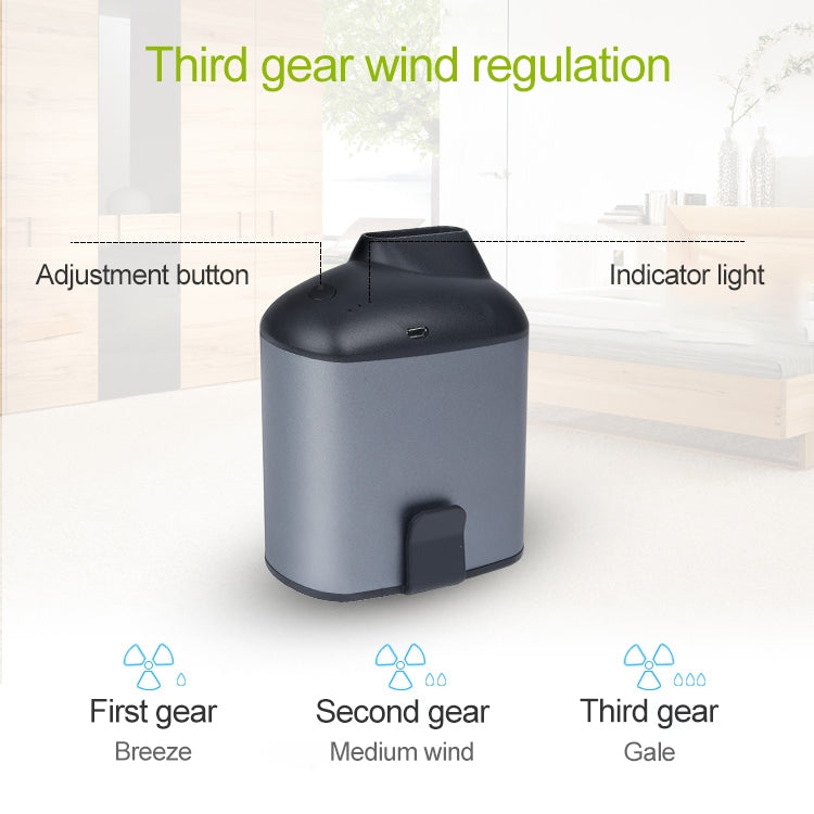 Ventilateur USB portable créatif à suspendre à la taille avec trois vitesses de vent réglables, noir, gris