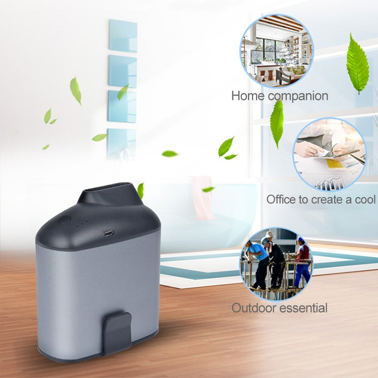 Ventilateur USB portable créatif à suspendre à la taille avec trois vitesses de vent réglables, noir, gris
