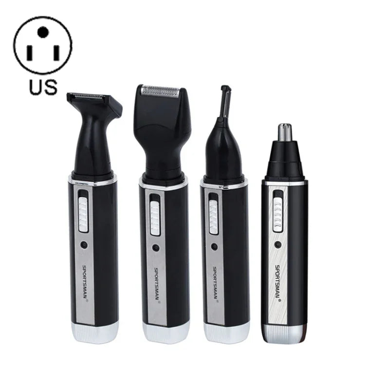 SPORTSMAN Tondeuse électrique rechargeable quatre-en-un pour les oreilles et le nez, rasoir électrique pour barbe, visage et sourcils pour hommes, prise US (noir, 110 V), prise US