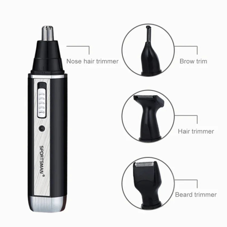 SPORTSMAN Tondeuse électrique rechargeable quatre-en-un pour les oreilles et le nez, rasoir électrique pour barbe, visage et sourcils pour hommes, prise US (noir, 110 V), prise US