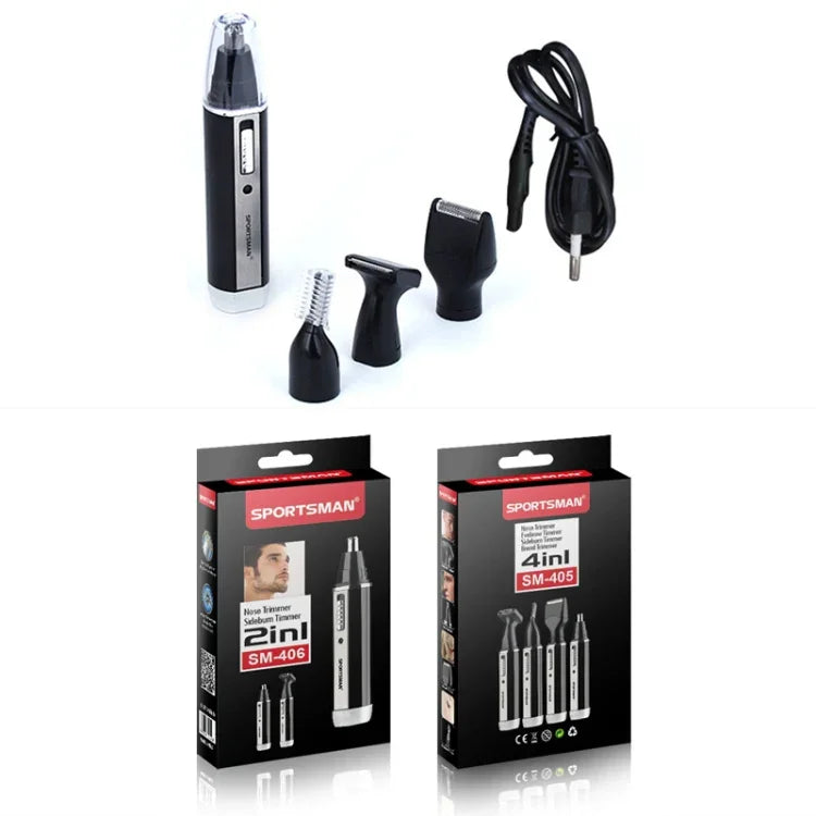 SPORTSMAN Tondeuse électrique rechargeable quatre-en-un pour les oreilles et le nez, rasoir électrique pour barbe, visage et sourcils pour hommes, prise US (noir, 110 V), prise US