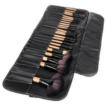 32 Pinceaux de Maquillage Professionnels avec Manche Couleur Bois + Trousse de Rangement en Cuir PU, 32 Pièces