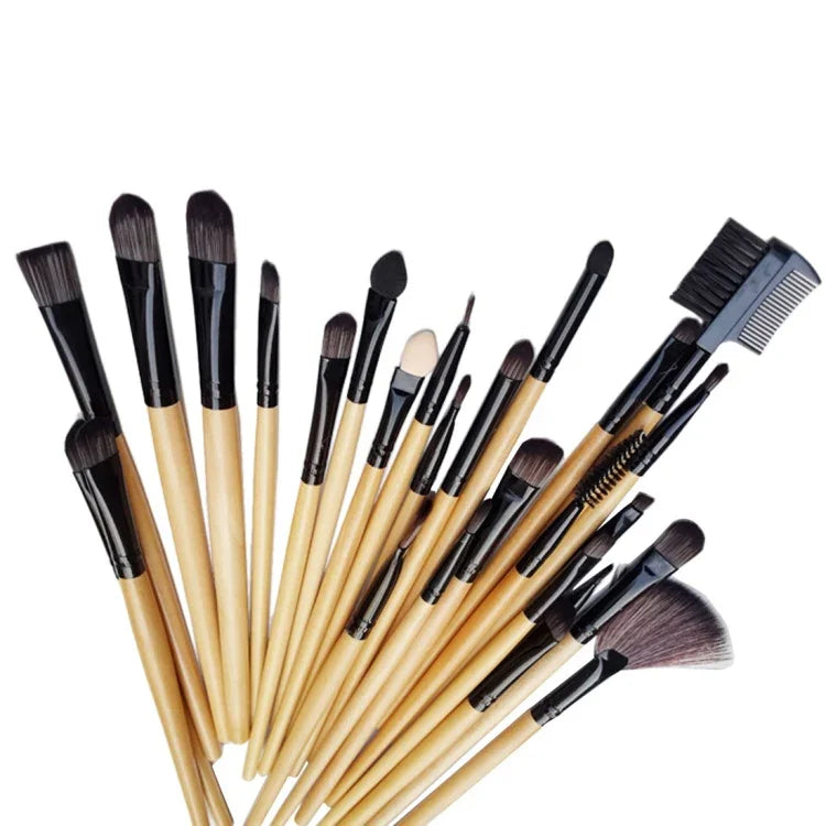 32 Pinceaux de Maquillage Professionnels avec Manche Couleur Bois + Trousse de Rangement en Cuir PU, 32 Pièces