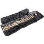 32 Pinceaux de Maquillage Professionnels avec Manche Couleur Bois + Trousse de Rangement en Cuir PU, 32 Pièces