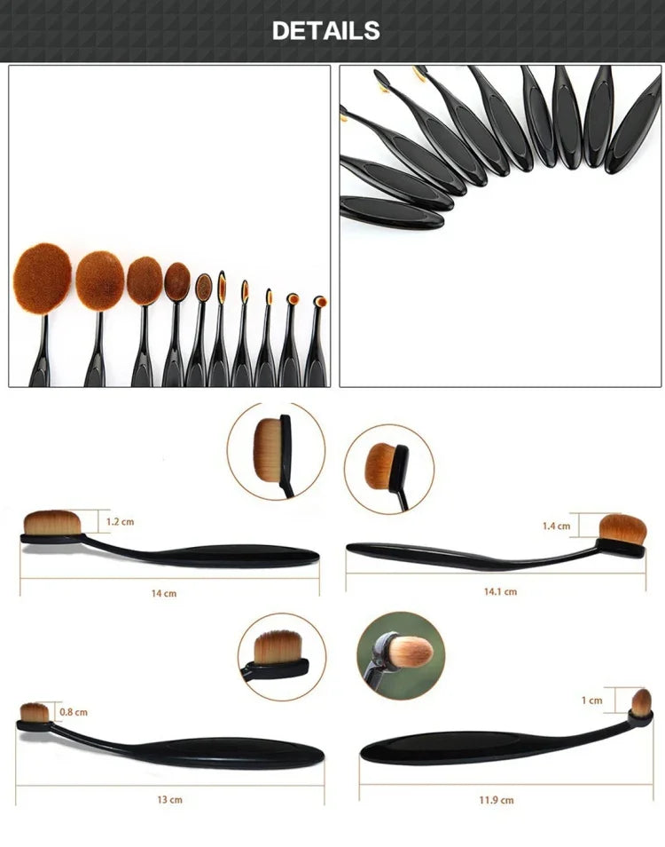 Lot de 10 pinceaux de maquillage style brosse à dents et brosses à sourcils, noir