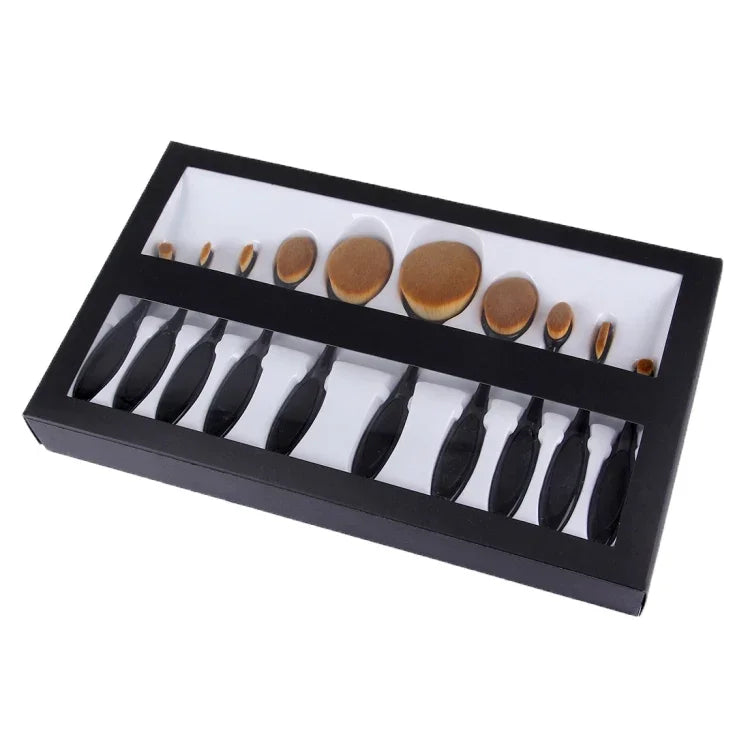 Lot de 10 pinceaux de maquillage style brosse à dents et brosses à sourcils, noir
