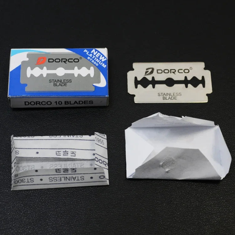 10 boîtes de lames doubles face en acier inoxydable pratiques à l'ancienne pour rasage et tonte des sourcils (Argent)