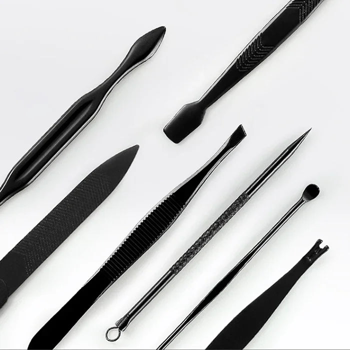 Kit de Manucure et Pédicure Avancé 12 en 1 avec Coupe-ongles en Acier Inoxydable et Étui en Cuir, Rouge+Noir
