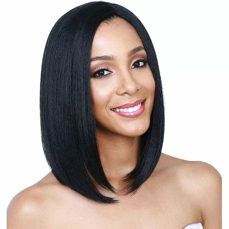 Perruque à Cheveux Raides Mi-longs et Épais avec Raie au Milieu, Coiffure pour Femmes