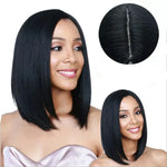 Perruque à Cheveux Raides Mi-longs et Épais avec Raie au Milieu, Coiffure pour Femmes