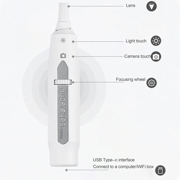 Endoscope électronique numérique sans fil Supereyes Y008P pour oreilles, nez et bouche, Y008P