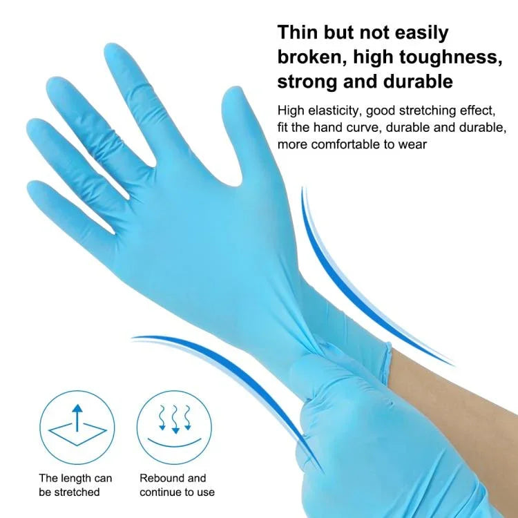100 gants en butyronitrile jetables bleus, fournitures ménagères, taille : M, convient pour une largeur de paume : 8 cm-9 cm, taille : M