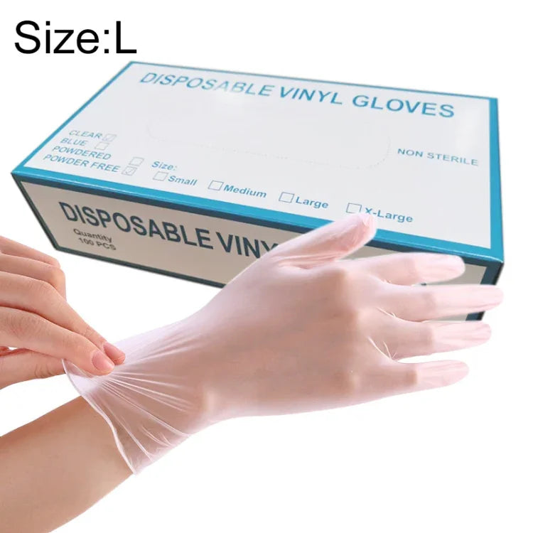 100 gants d'examen jetables en PVC transparents pour usage domestique, gants protecteurs tactiles, Taille : L, 100 pièces L