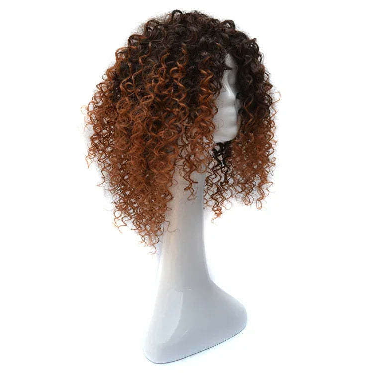 Perrque Cheveux Courts Bouclés Noirs Dégradés Marron Clair Européens et Américains pour Femmes