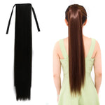Queue de cheval naturelle longue et droite de style bandage pour femmes, longueur : 75 cm, 75 cm