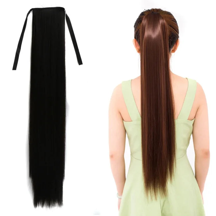 Queue de cheval naturelle longue et droite de style bandage pour femmes, longueur : 75 cm, 75 cm
