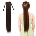 Queue de cheval naturelle longue et droite de style bandage pour femmes, longueur : 75 cm, 75 cm