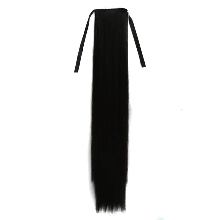 Queue de cheval naturelle longue et droite de style bandage pour femmes, longueur : 75 cm, 75 cm