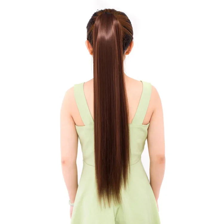 Queue de cheval naturelle longue et droite de style bandage pour femmes, longueur : 75 cm, 75 cm