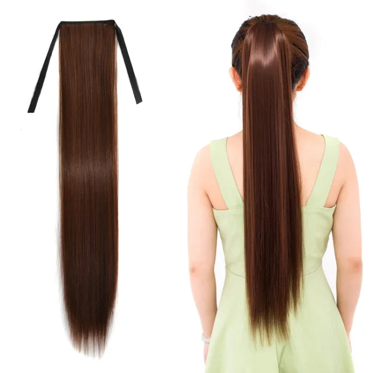 Queue de cheval naturelle longue et droite de style bandage pour femmes, longueur : 75 cm, 75 cm