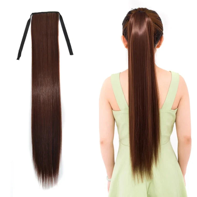Queue de cheval naturelle longue et droite de style bandage pour femmes, longueur : 75 cm, 75 cm